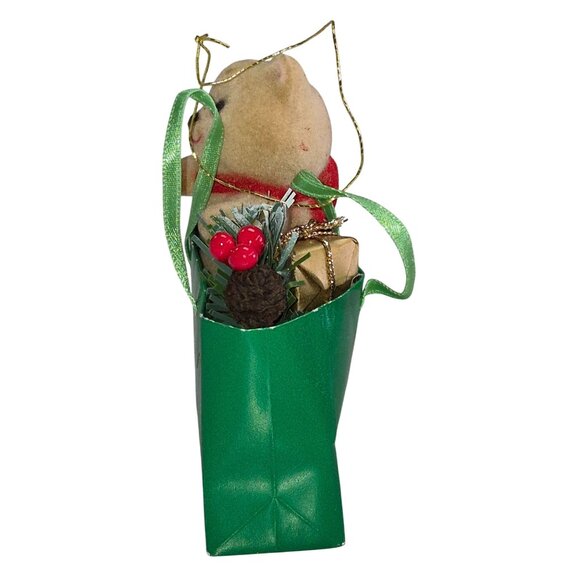 Vintage Christmas Joy Collectible Fuzzy Bear Ornament Gift Bag Decoration - Picture 3 of 5